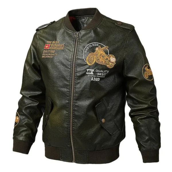 Men's Washed PU Leather V-Neck Motorcycle Jacket